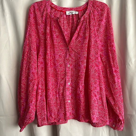 Vineyard Vines Printed Button Down Blouse Pink Red Floral Size XL - Picture 3 of 6